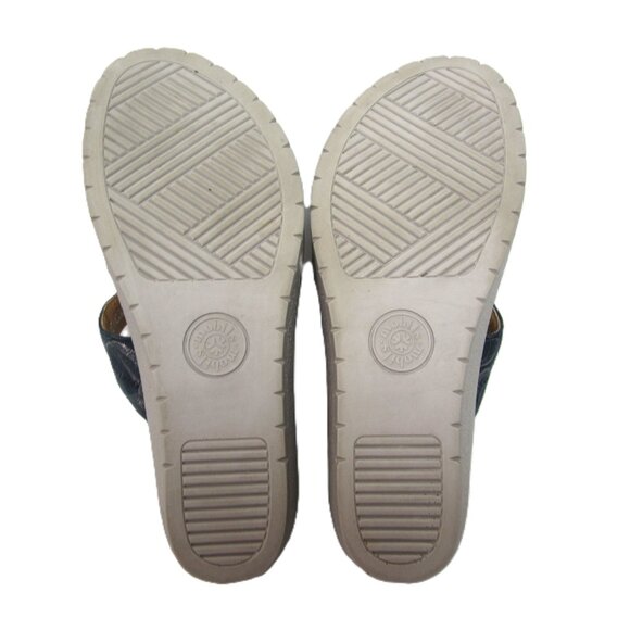 Mephisto Paula Size 40 9 9.5 Blue Silver Slip On Slide Sandals Wedge Heel - Picture 8 of 8
